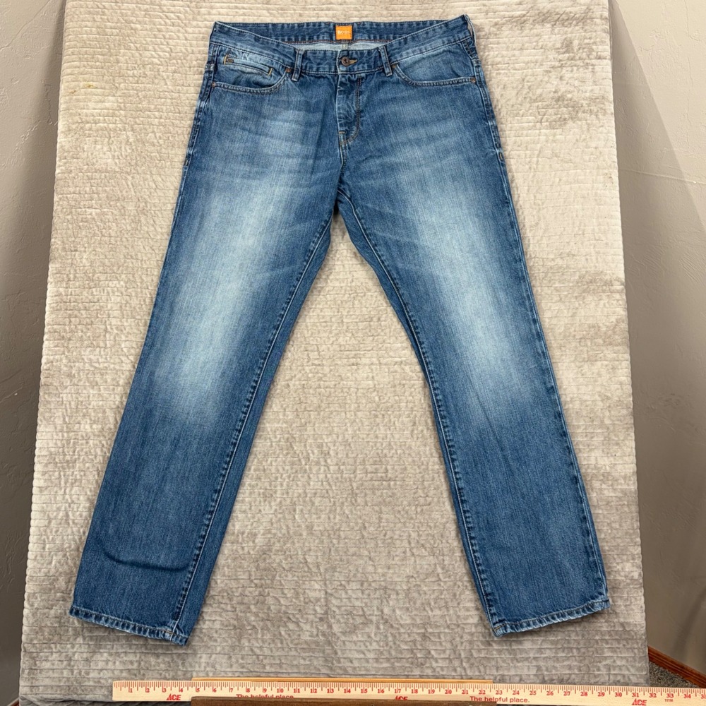BOSS Orange Jeans Men Regular‎ Fit Blue Wash Denim Straight Leg Pants Size 36